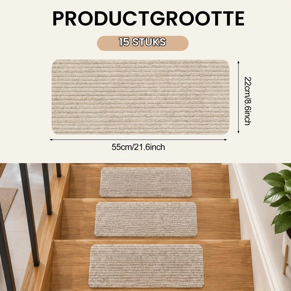 Tappetini antiscivolo per scale, 15 pezzi, 55x22 cm, autoadesivi, color beige