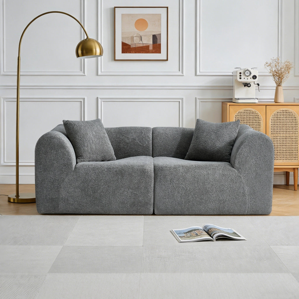 Divano 2 posti compatto 193x87x67 cm rivestito in velluto grigio; con 2 cuscini