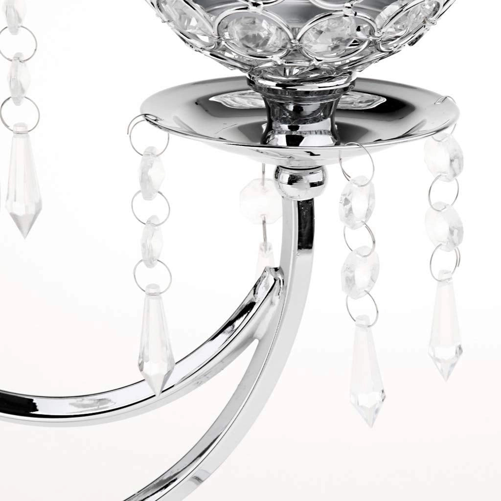 Candeliere a tre bracci, in cristallo e metallo, altezza 36 cm, color argento, per candele votive