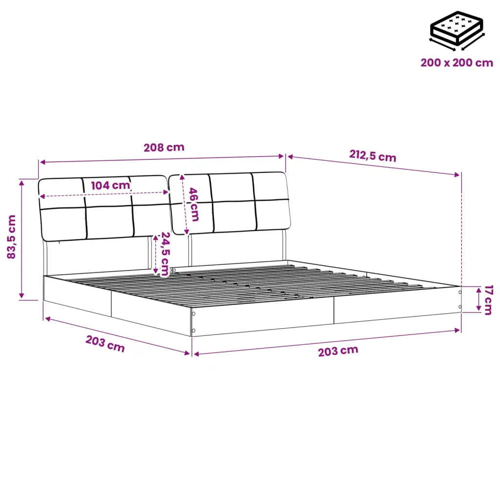 Letto matrimoniale con testiera Grigio Sonoma e grigio scuro 3440427