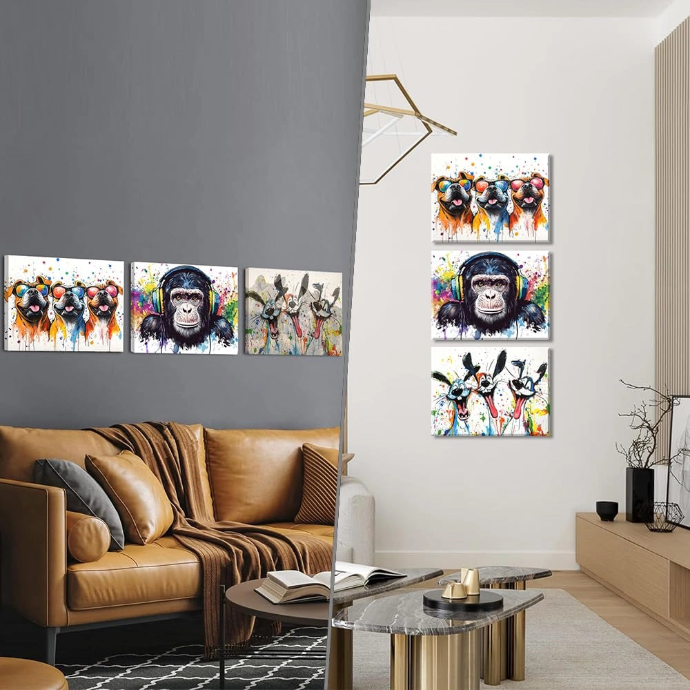 Set di 3 stampe su tela, dimensioni 30x40 cm, raffiguranti un orangutan e un cucciolo