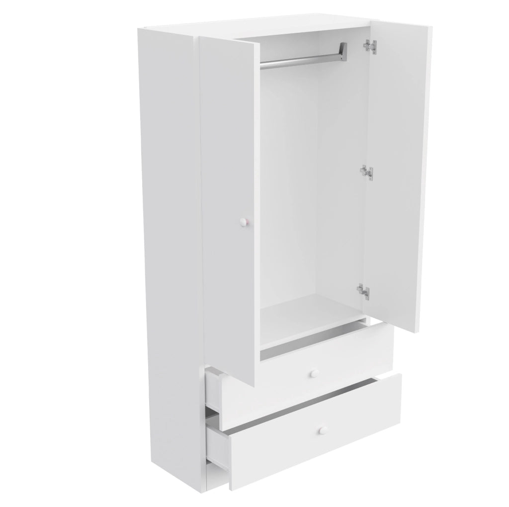 Armadio bianco e rosa con due cassetti, 70 x 40 x 170 cm