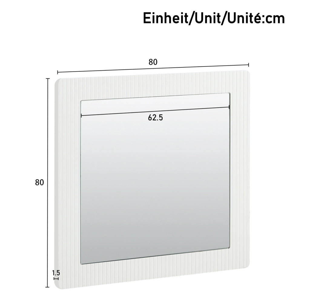 Specchio da parete quadrato 80x80 cm con cornice in MDF bianco a righe verticali