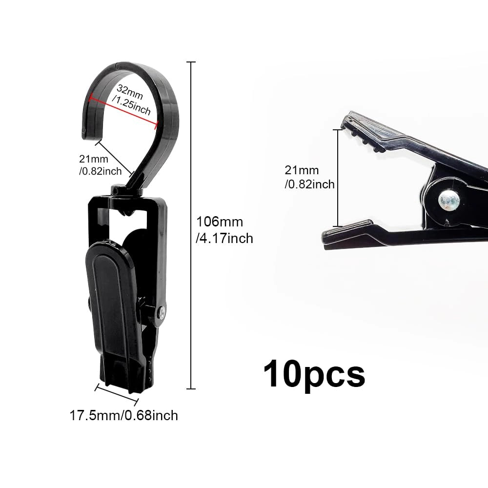 Set di 10 ganci girevoli a 360° in plastica, colore nero