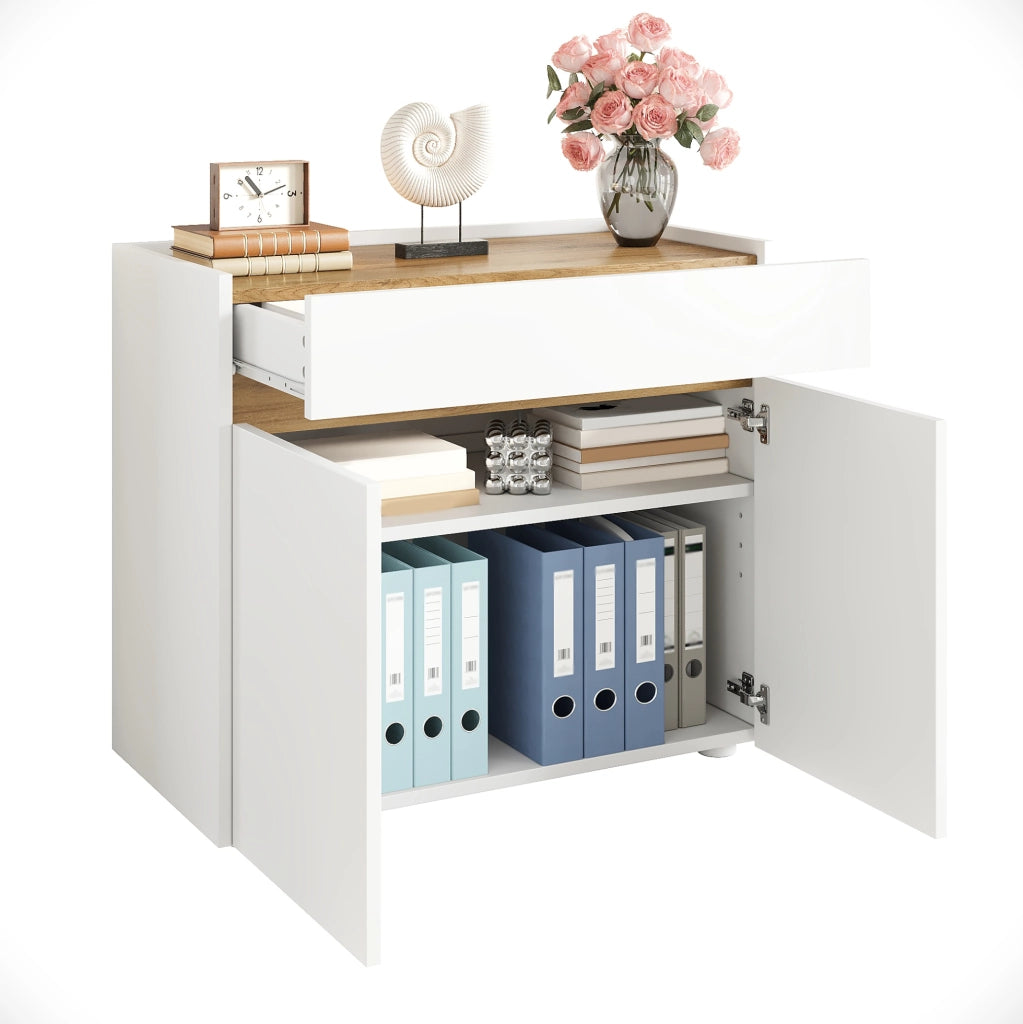Mobile contenitore bianco 80 x 40 x 70 cm con cassetto e ripiani regolabili