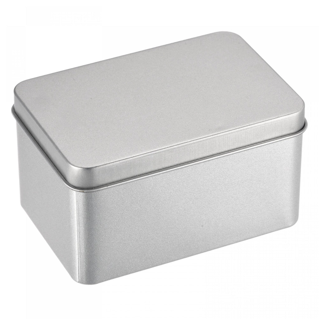 Contenitore in metallo con coperchio, dimensioni 107x73x60 mm, colore argento