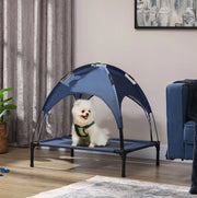 Lettino rialzato per animali con baldacchino, blu scuro