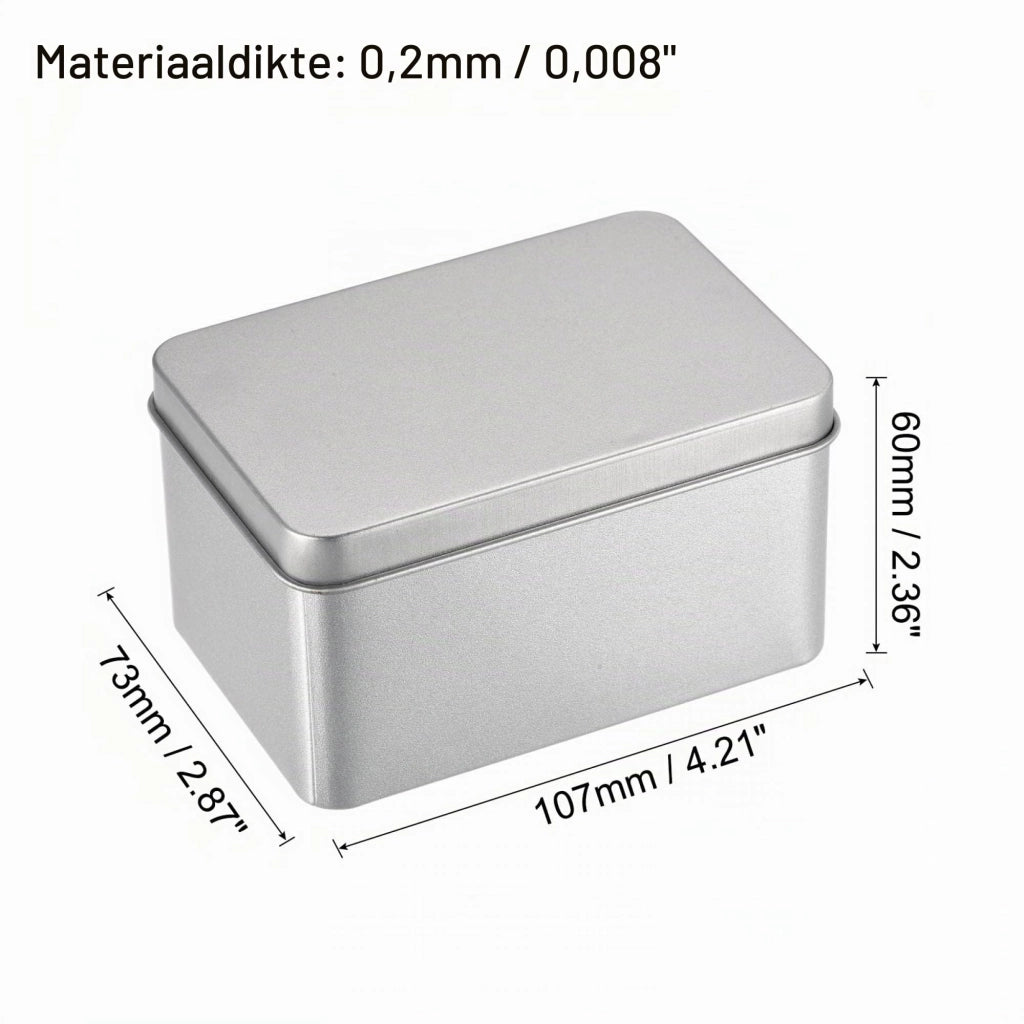 Contenitore in metallo con coperchio, dimensioni 107x73x60 mm, colore argento