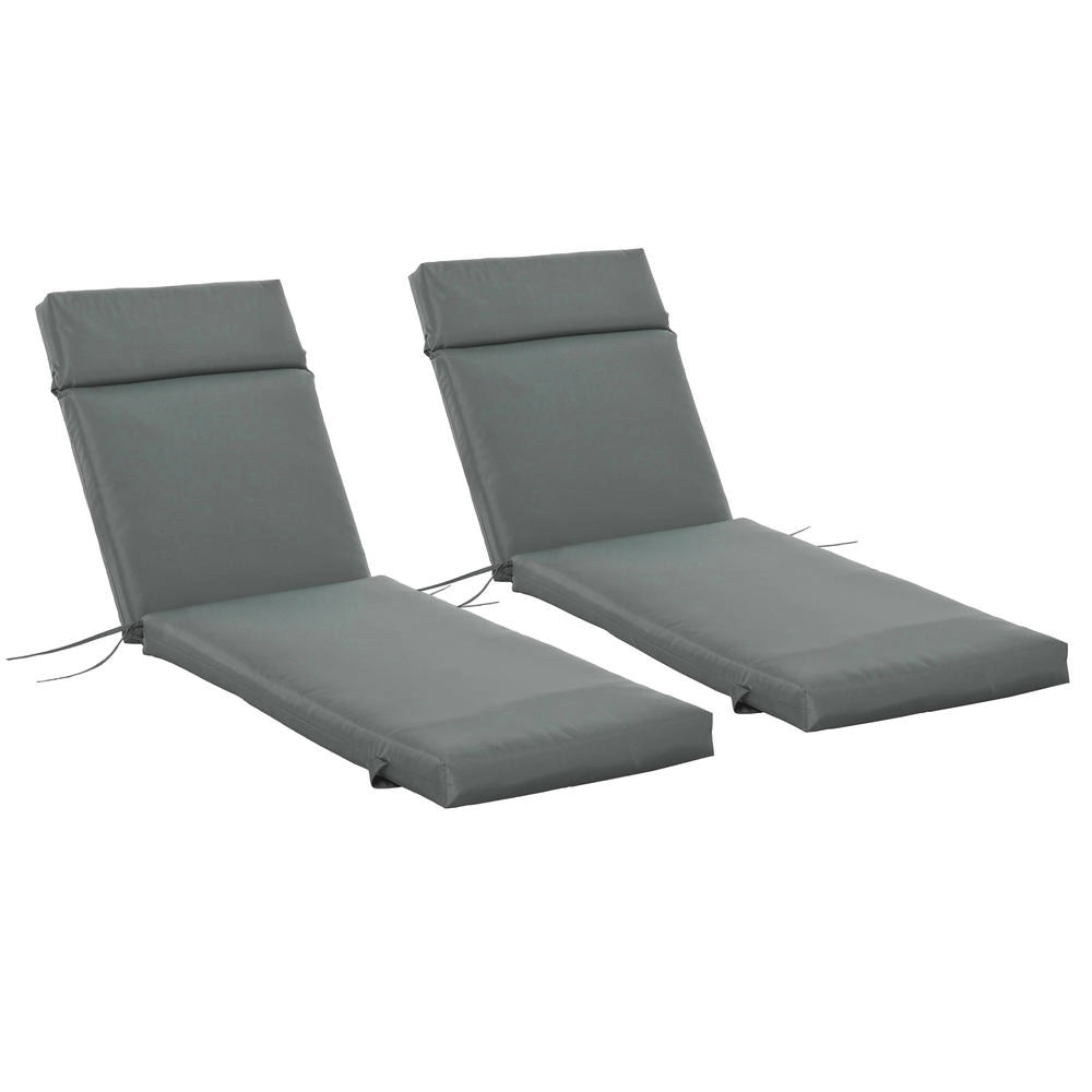 Set 2 Cuscini per Lettino Prendisole e Sdraio Giardino Grigio Scuro Spessore 8cm con Lacci