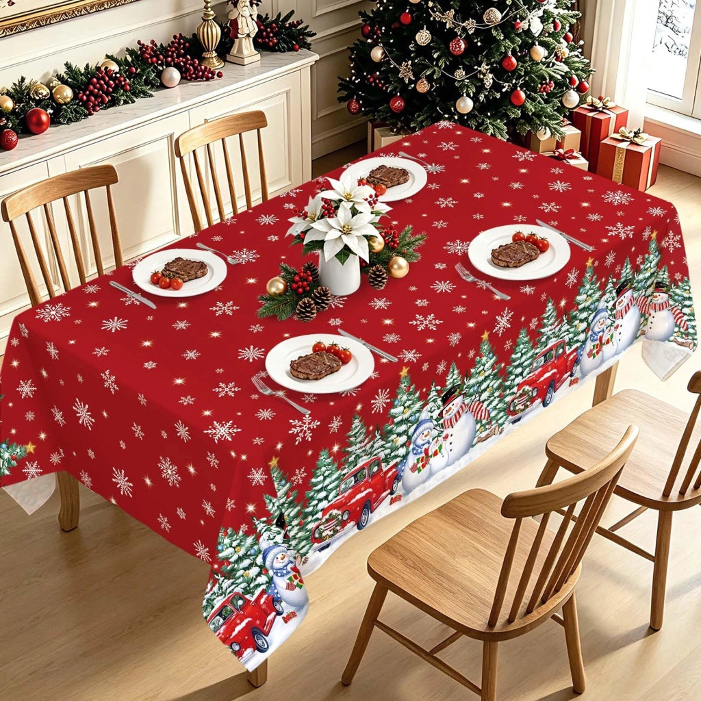 Tovaglia, alberi di Natale, pupazzo di neve, camion, 140x180 cm