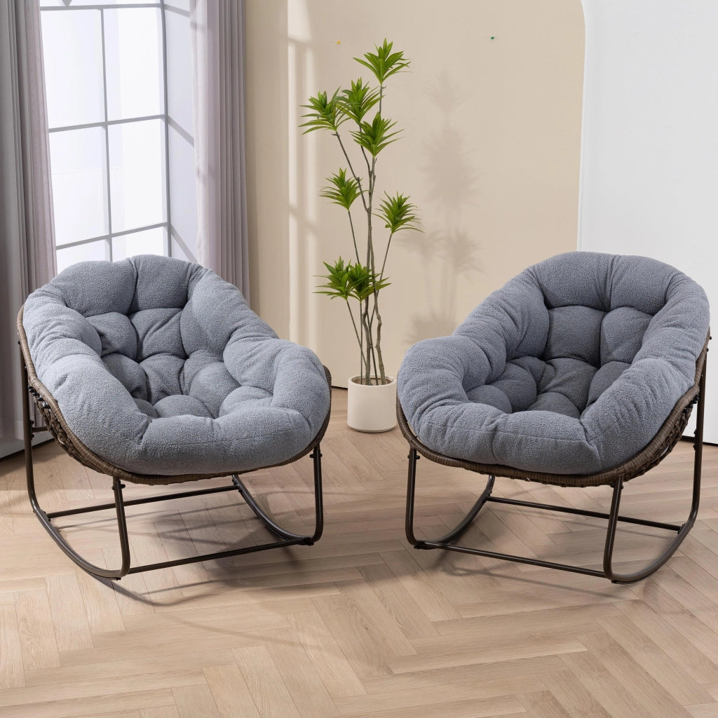 Sedia a dondolo in rattan sintetico grigio 78 × 106 × 90 cm
