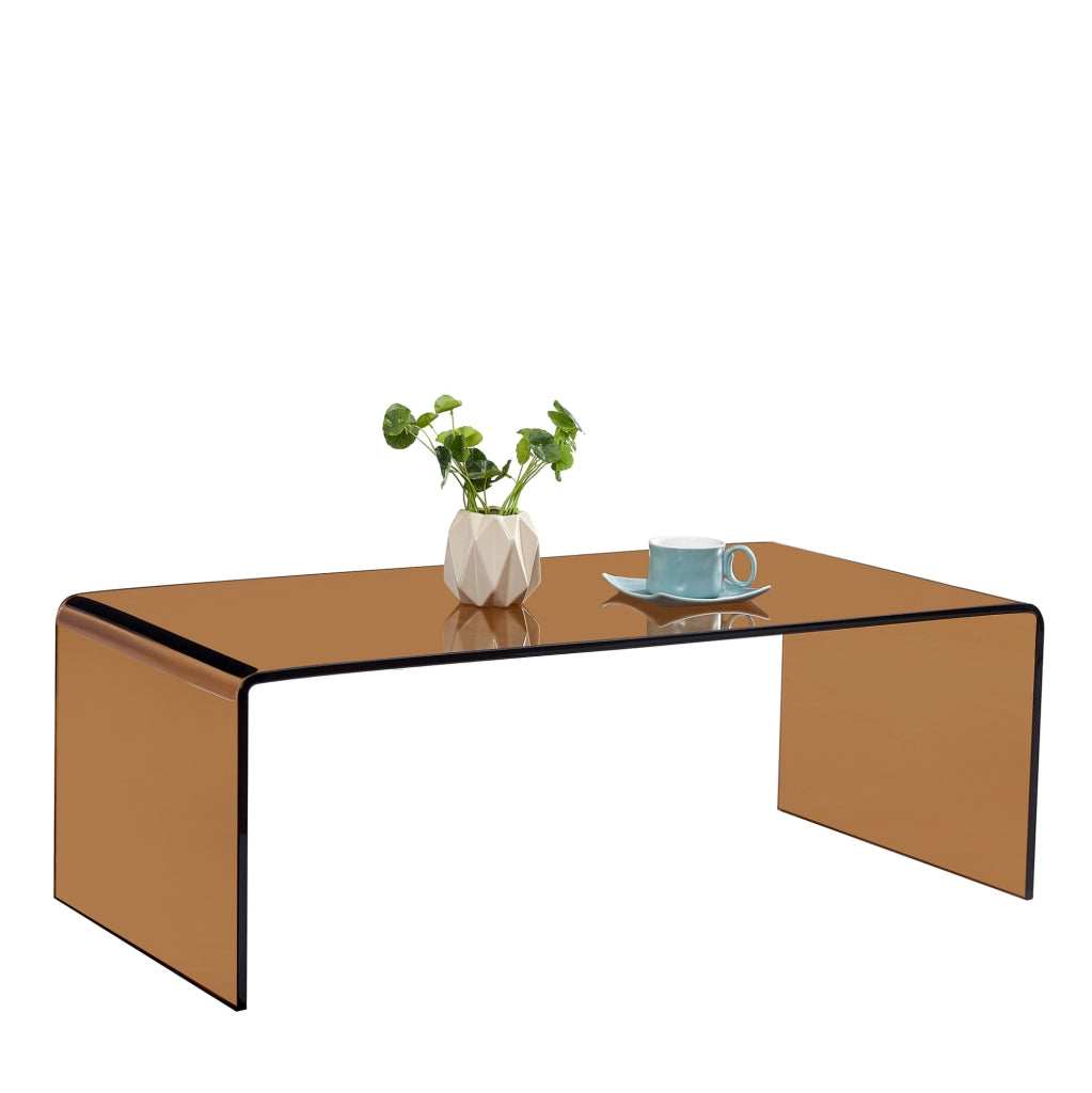 Tavolino da salotto in vetro temperato curvato marrone 100 × 50 × 35 cm