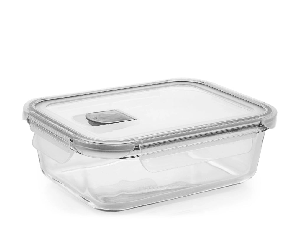 Contenitore in vetro rettangolare da 1040 ml, con coperchio e valvola