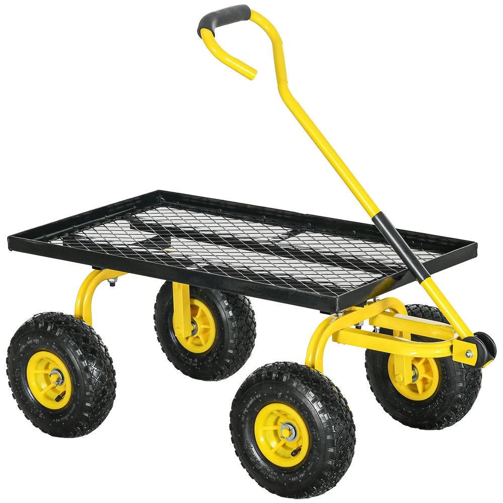 Carrello da Giardino in Acciaio 150 kg con Ruote in Gomma e Maniglia Rivestita per Trasporto e Fai da Te, 94x48.5x100 cm, Giallo e Nero