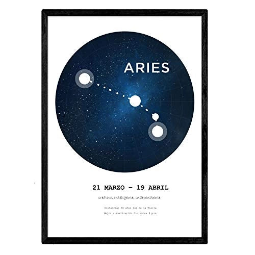Poster con segno zodiacale Ariete, A3, laminato, sfondo bianco