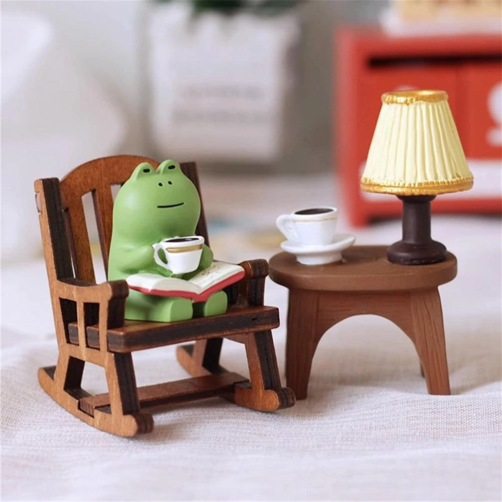 6 piccole statuette a forma di rana, adorabili decorazioni per ufficio e giardino