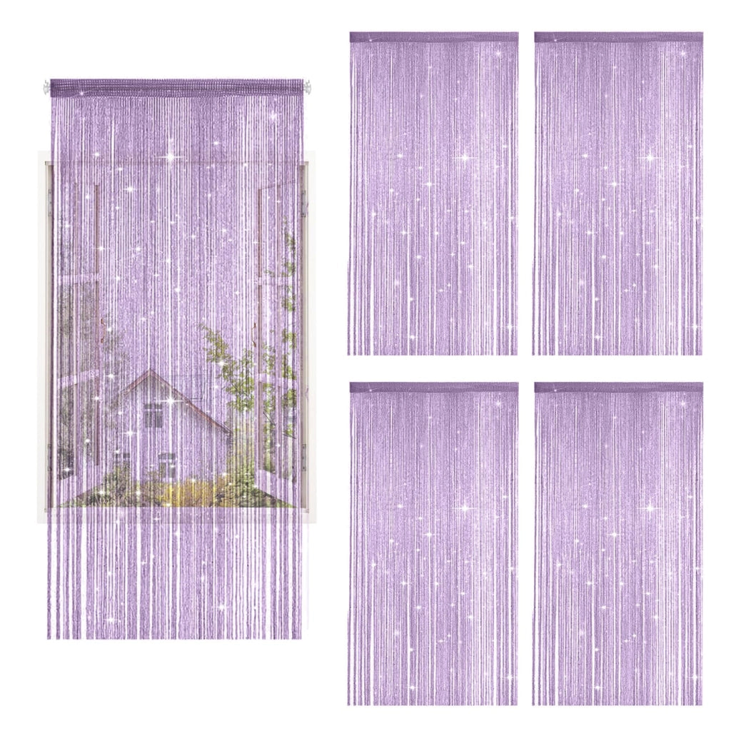 Set di 4 tende a filo, effetto glitter, 100x200 cm, color lilla chiaro