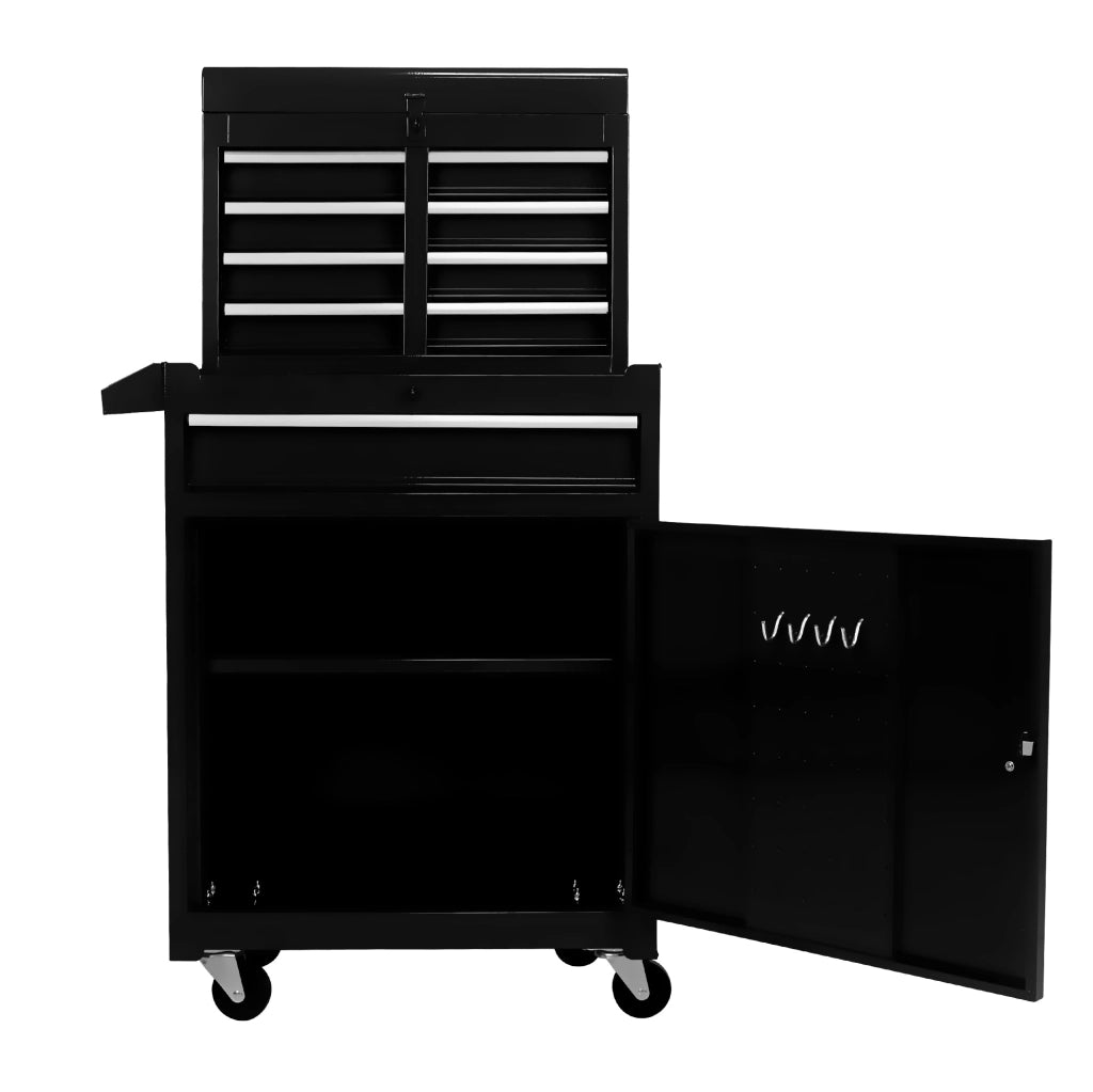 Carrello portautensili IVMEU in acciaio nero con cassetti, ripiano regolabile e 4 ruote per garage e officina