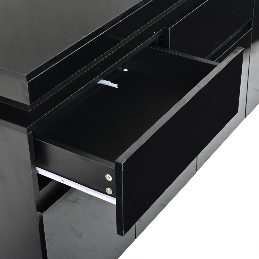 Credenza 140 × 35 × 72,5 cm con 4 ante 2 cassetti ripiani regolabili LED USB in truciolare nero lucido