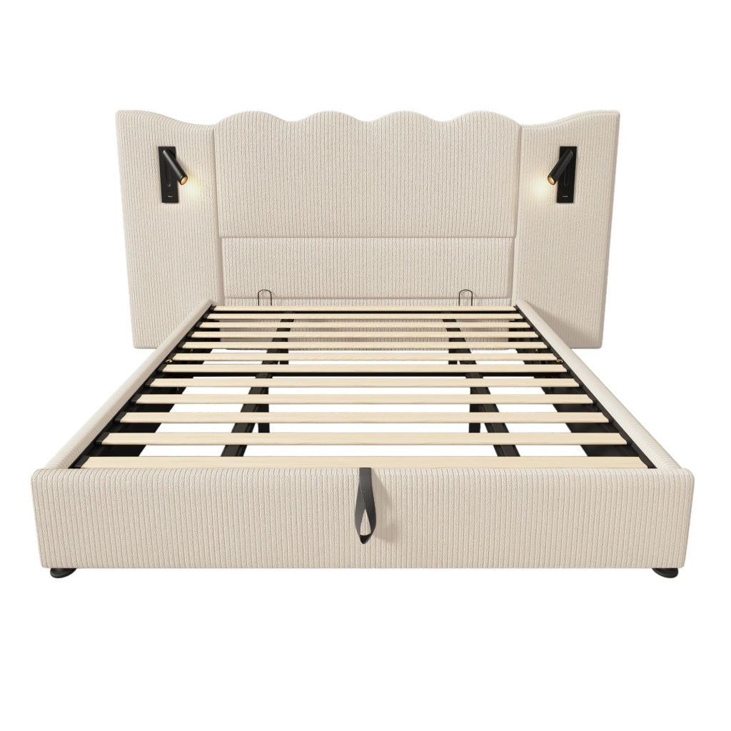 Letto matrimoniale 180x200 contenitore beige-bianco