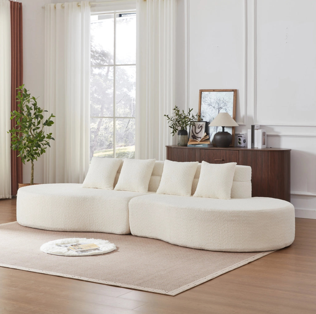 Divano modulare ULEVR beige in ciniglia, 2 elementi combinabili con schienale stratificato