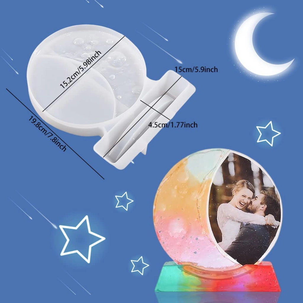 Stampo in silicone 3D a forma di luna, per creare oggetti illuminati, con base