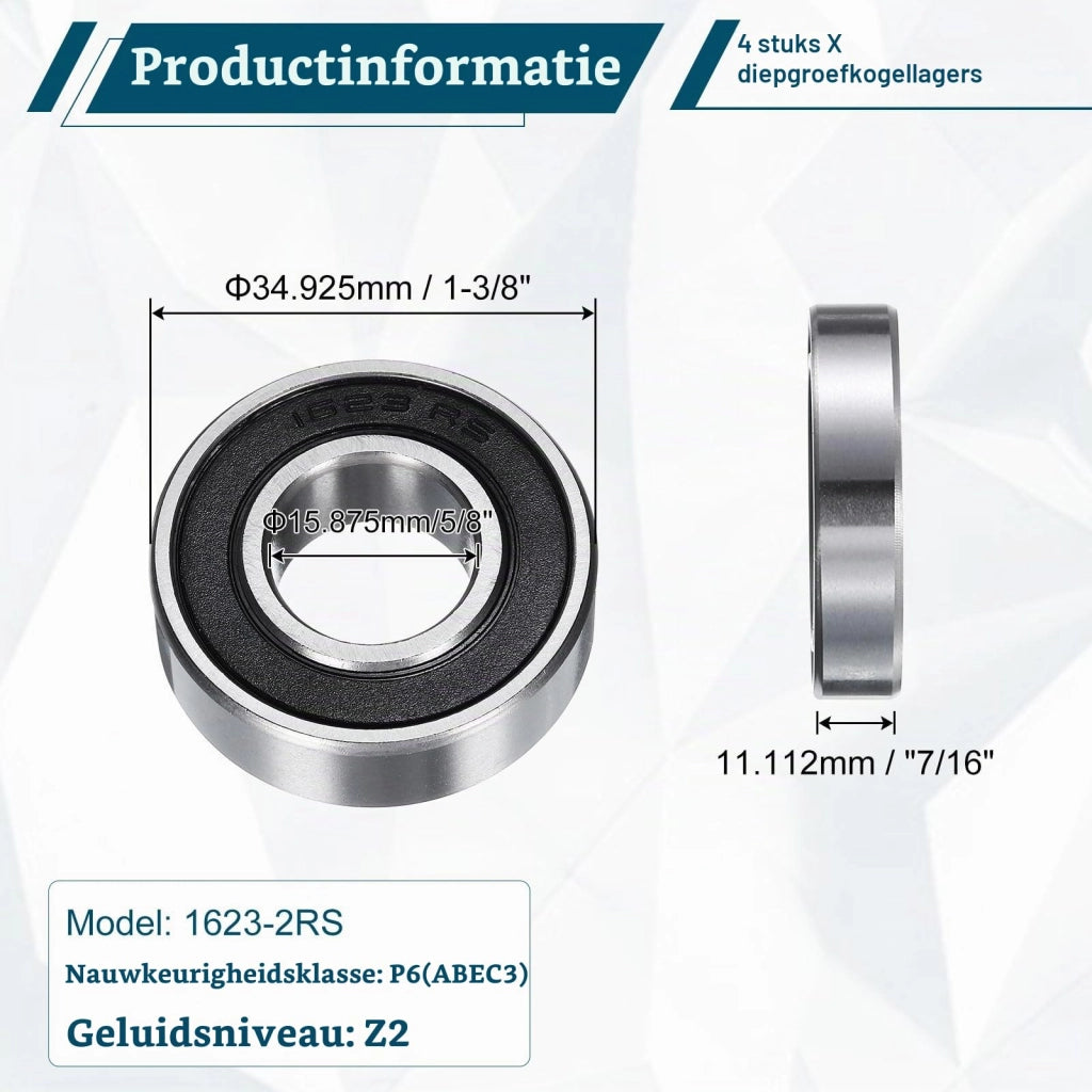 Cuscinetti a rulli con scanalature, modello 1623-2RS, confezione da 4 pezzi, dimensioni 16x35x11 mm, con doppia tenuta