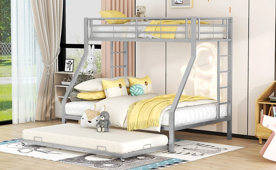 Letto a castello in metallo con letto estraibile e scale su due lati, 90(140)x200 cm, nero/bianco