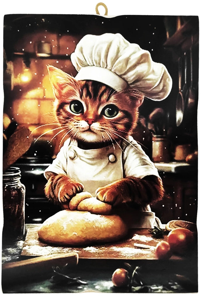 Pannello decorativo con animali: gatto aristocratico, motivo da cucina, legno, 25x18 cm
