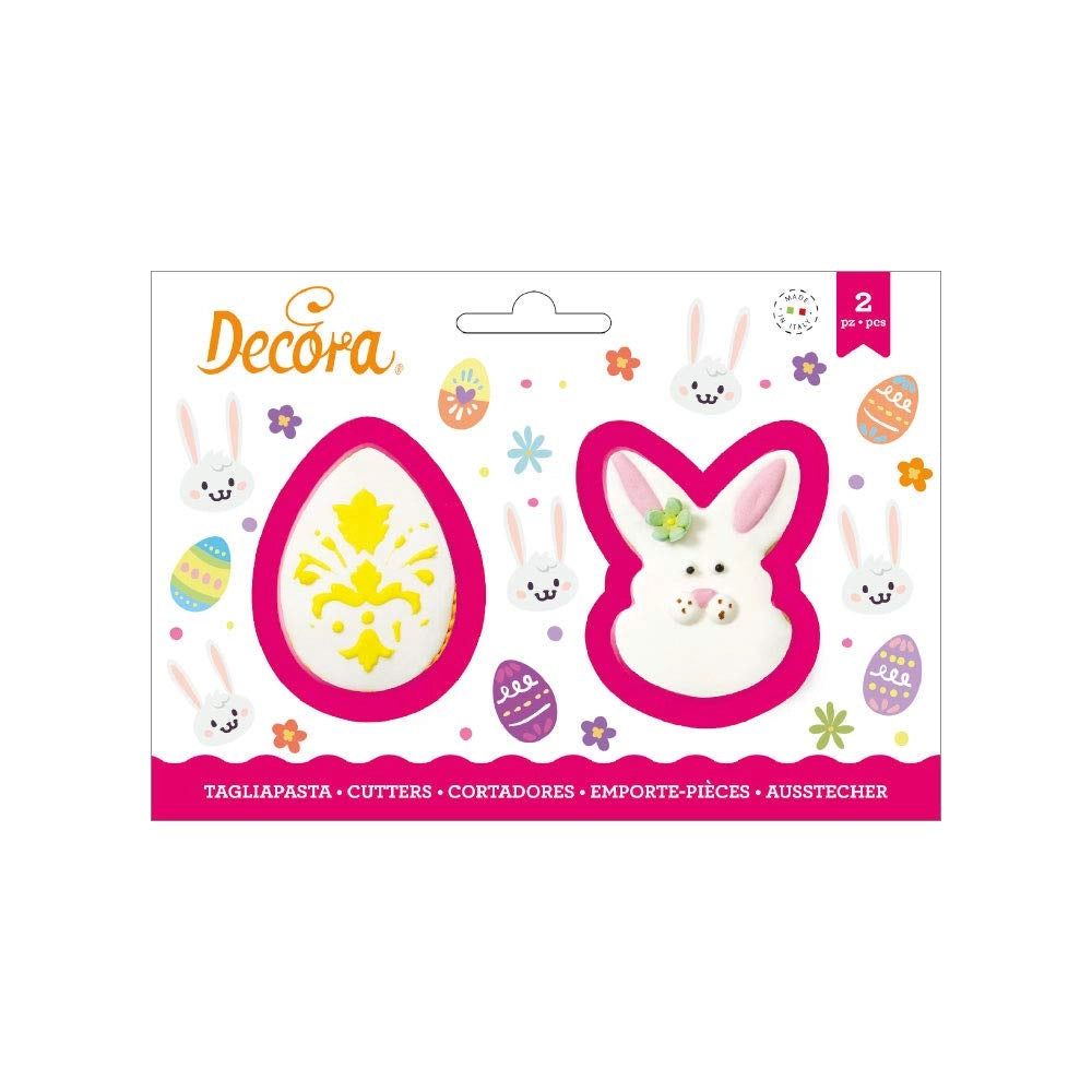 Set di formine per biscotti, a forma di uovo e coniglietto, composto da 2 pezzi, dimensioni 8/9 x altezza 2,2 cm