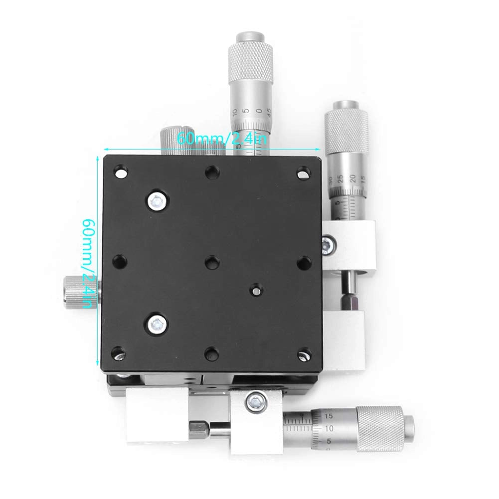 Tavola di precisione 60x60 mm, con azionamento micrometrico a 3 assi (X, Y, Z)
