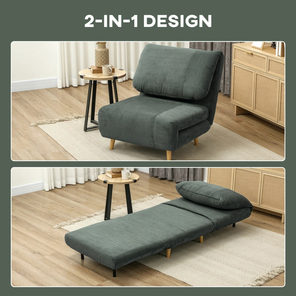 Poltrona letto pieghevole con schienale regolabile a 3 posizioni in poliestere verde 83 × 89 × 82 cm