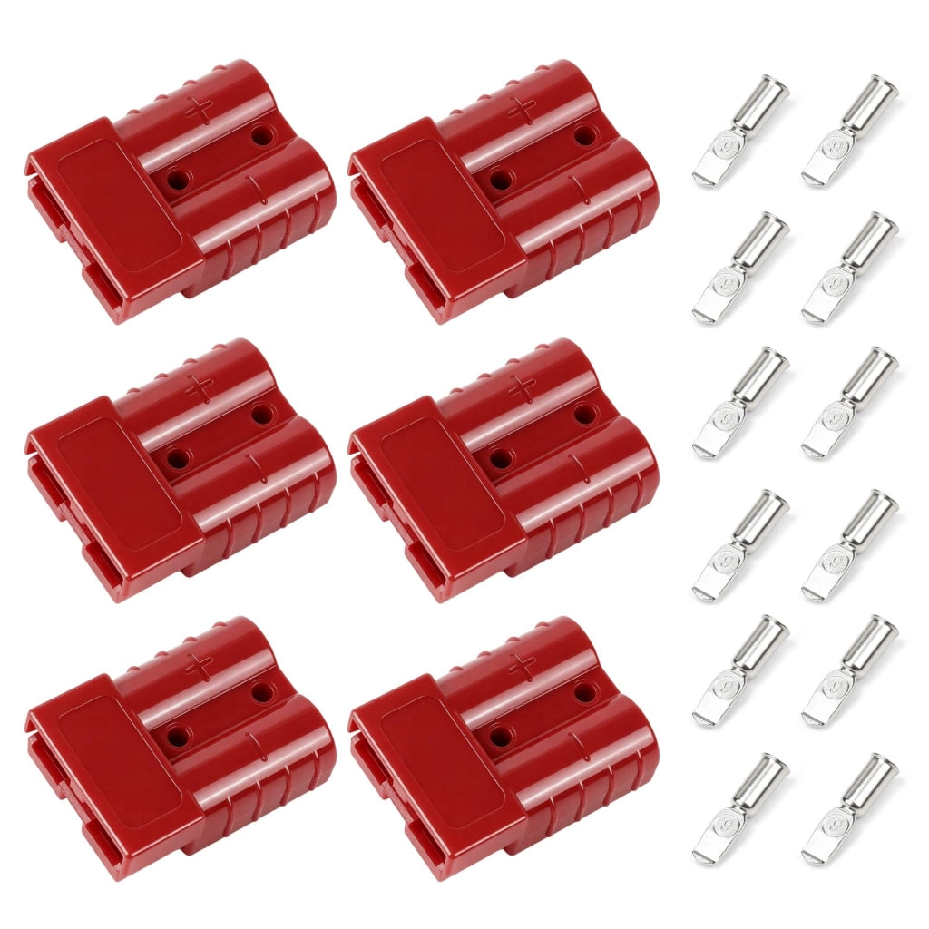 Connettore Anderson-Stecker da 50 A, confezione da 6 pezzi, colore rosso, con 12 morsetti in rame