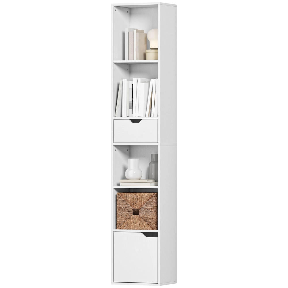 Libreria salvaspazio con cassetto anta e 4 ripiani mobile contenitore per casa 30 x 24 x 158 cm bianco