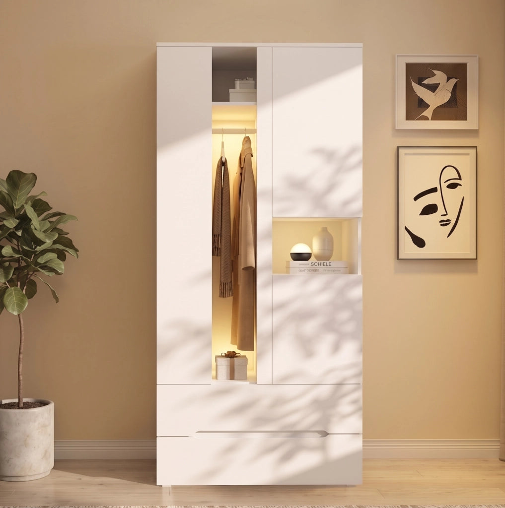 Armadio bianco con illuminazione interna, 90 x 50 x 200 cm