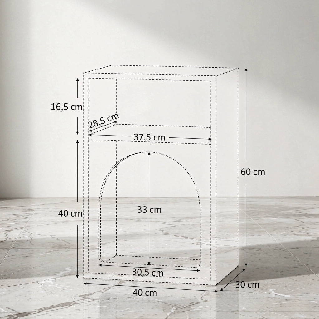 Set di 2 comodini in MDF grigio con doppio ripiano aperto e design curvo, 40x30x60 cm