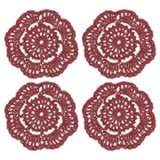 4 sottobicchieri in cotone, lavorati all'uncinetto, diametro 10 cm, color marrone-rossastro