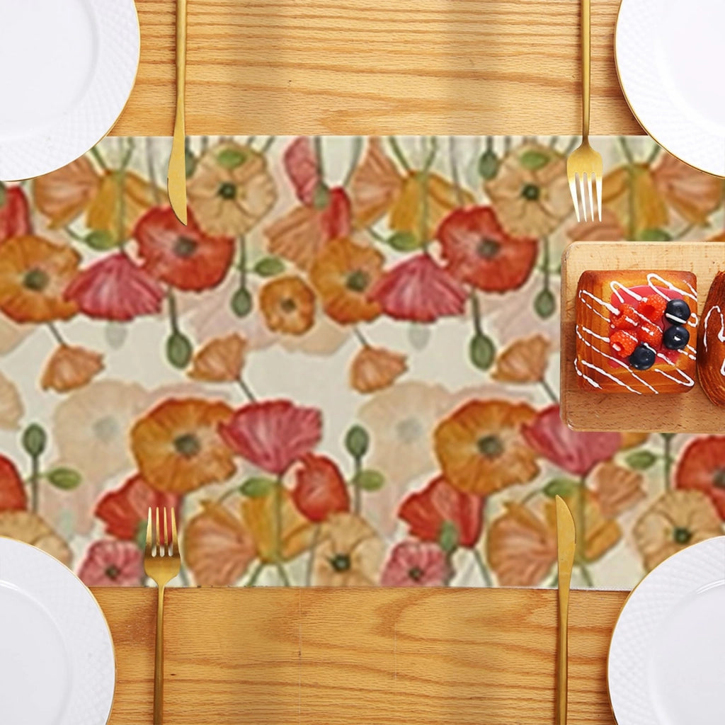 Tovaglia da tavolo in lino con motivo di papaveri, 33x183 cm, decorazione primaverile