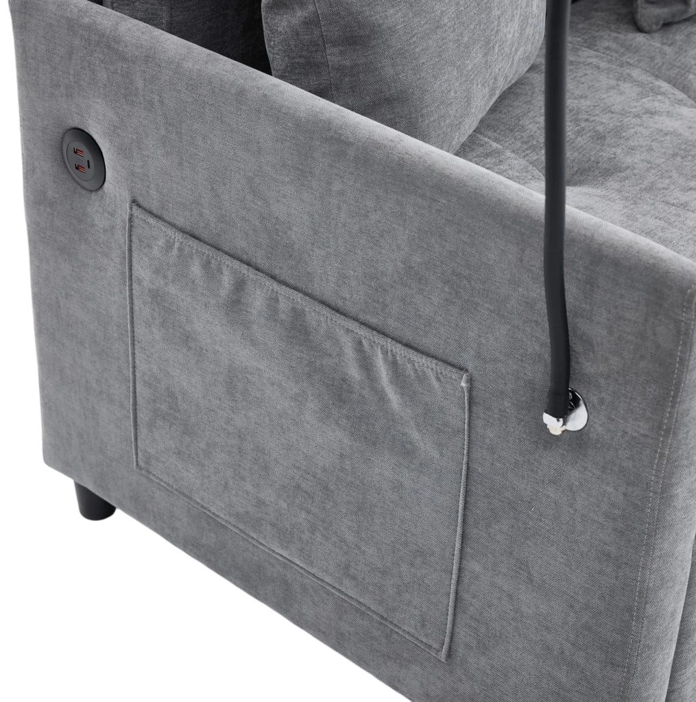 Divano multifunzione grigio in poliestere con porta USB