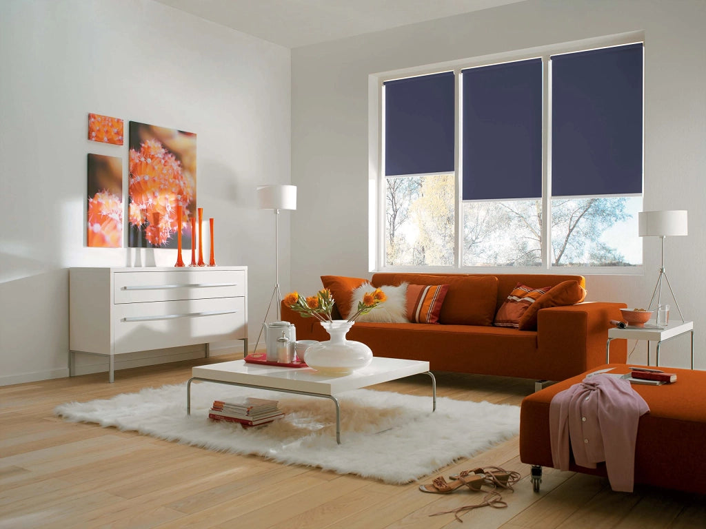 Tende avvolgibili, dimensioni 100x180 cm, in poliestere, colore blu navy, controllo tramite app