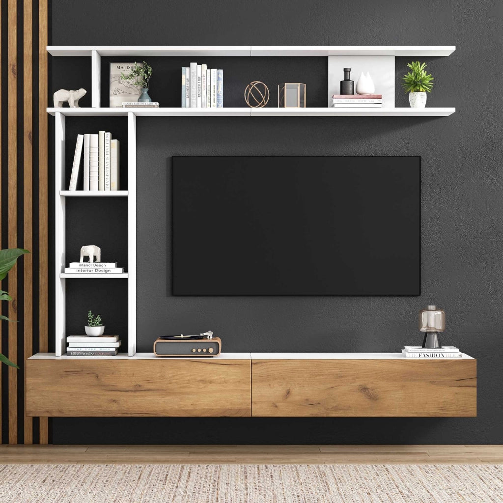 Letto contenitore 180x35 cm con LED; Particle Board; white+oak – SuerZaro