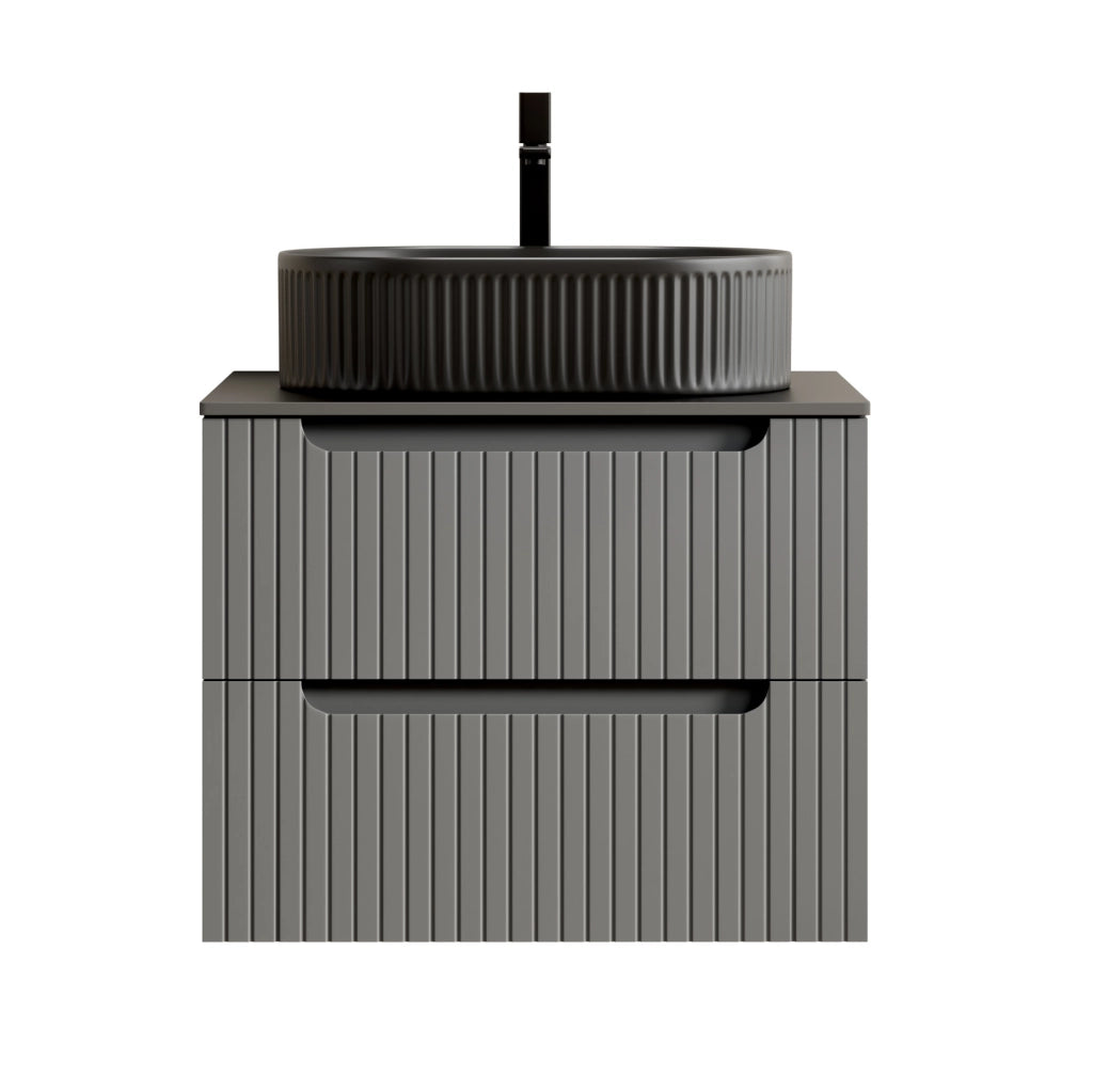Mobile lavabo sospeso 60 cm nero e grigio scuro, lavabo ovale, 2 cassetti