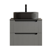 Mobile lavabo sospeso 60 cm nero e grigio scuro, lavabo ovale, 2 cassetti