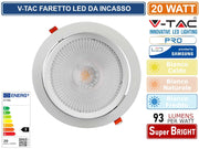 V-TAC PRO VT-2-20 FARETTO LED DA INCASSO ROTONDO 20W COB CHIP SAMSUNG - Colore Luce:Bianco Naturale