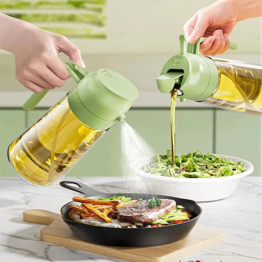 Spruzzatore per olio 2-in-1, flacone in vetro da 450 ml, adatto per alimenti, colore verde