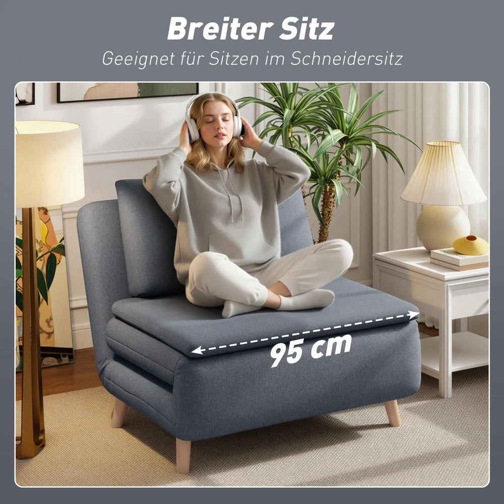 Poltrona letto 3 in 1 trasformabile con schienale regolabile e gambe in faggio, poltrona reclinabile moderna salvaspazio con cuscino, grigio