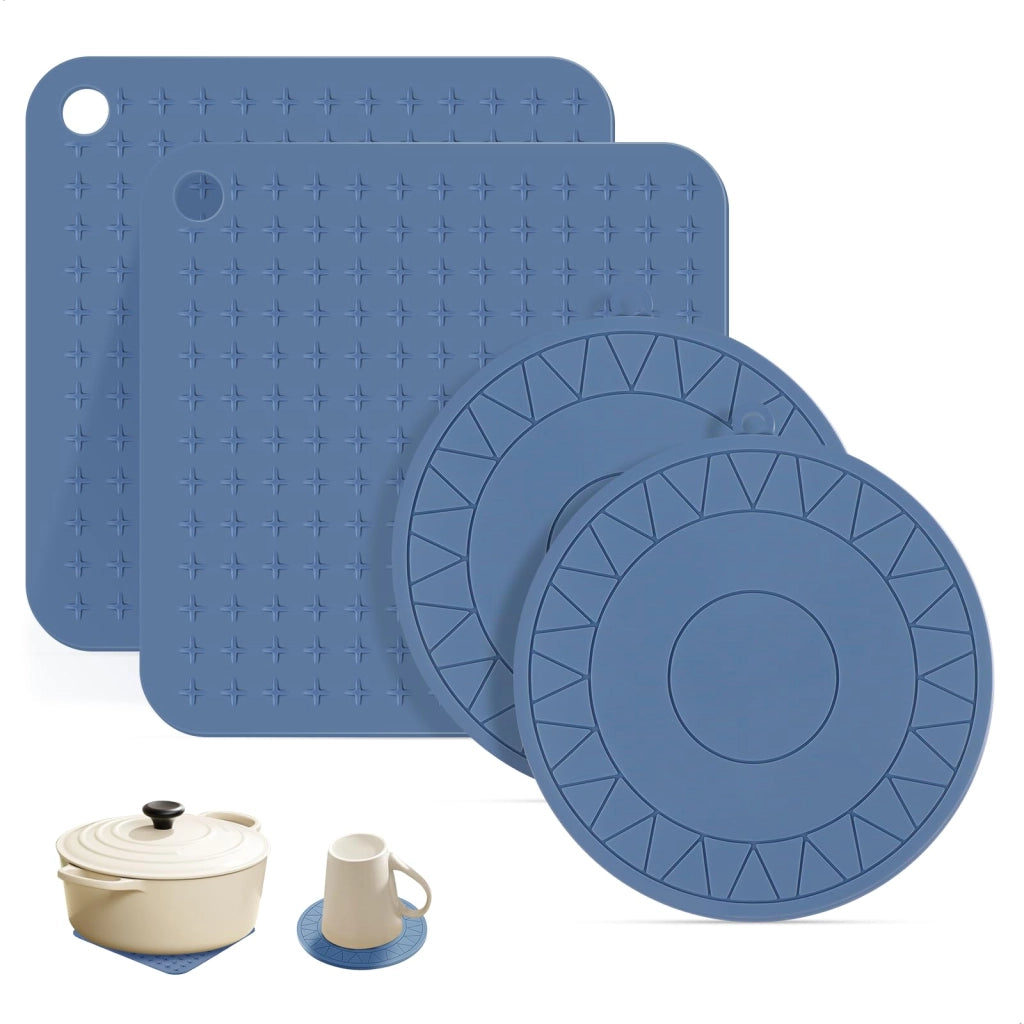Set di 4 sottobicchieri in silicone, dimensioni 16+18 cm, extra spessi, colore grigio
