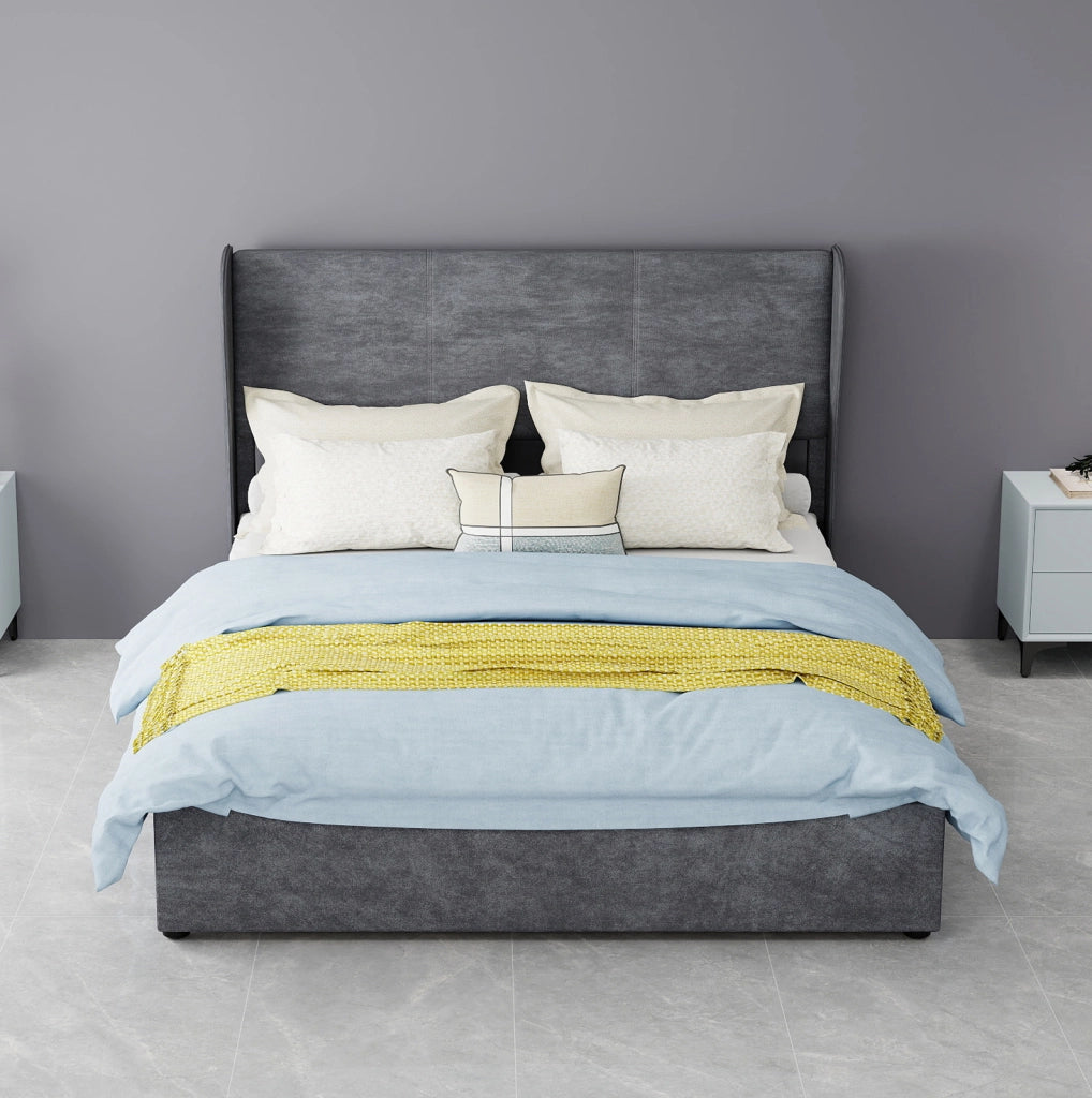 Letto imbottito grigio 140 x 200 cm con testiera in velluto