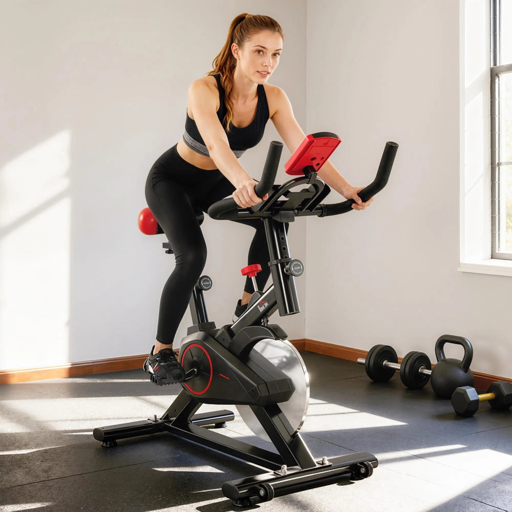 Cyclette da casa con resistenza regolabile volano 6kg monitor LCD sella e manubrio regolabili per fitness domestico max 100kg