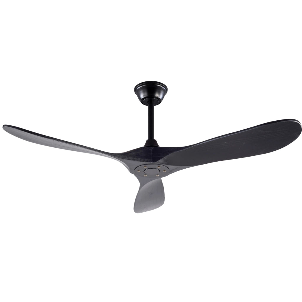 Ventilatore da soffitto nero 132 cm, 3 pale in legno, telecomando, senza luce